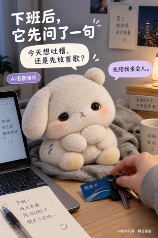 NUBI 01｜钥匙、地铁卡与桌边角色，建立下班回家的叙事起点。